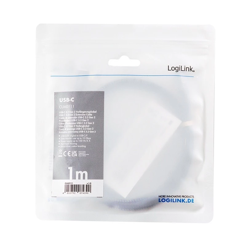 USB3.2 Gen2 Type-C USB-C/F pikenduskaabel, PD, 1m