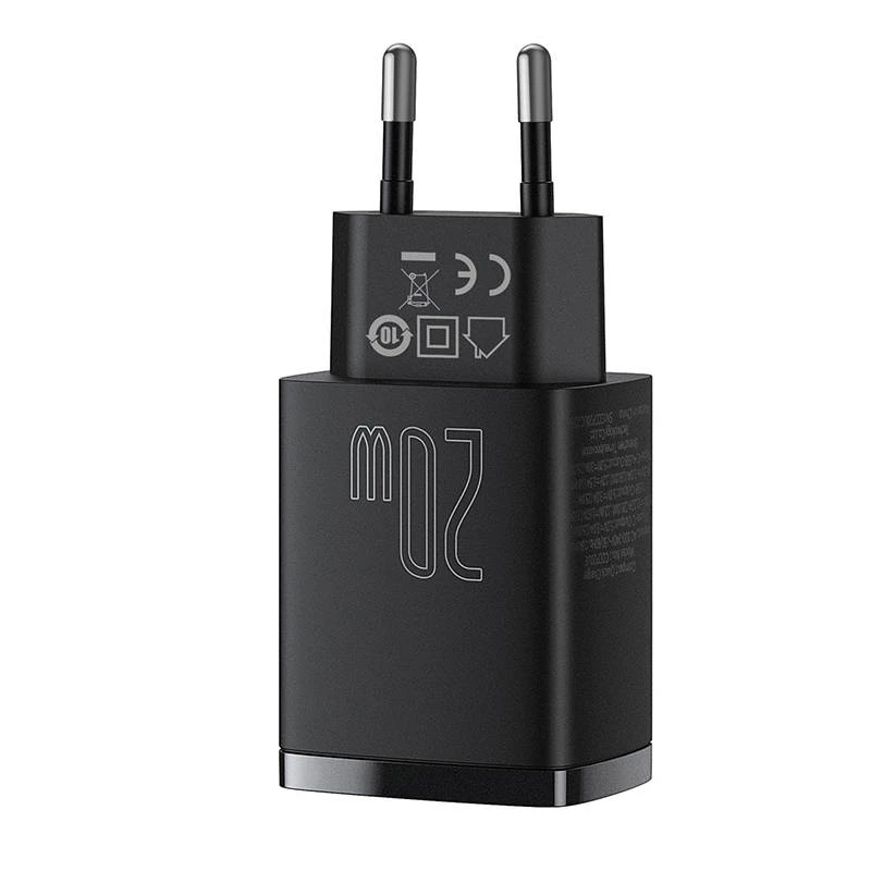 Sisene USB kiirlaadija Baseus CCXJ-B01 — 2 porti (USB-C PD 20W + USB-A QC3.0 18W), 100–240 V, must