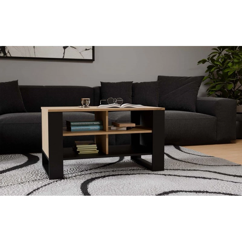 Kohvilaud pealispind e-pood STOLIK KAWOWY ŁAWA MODERN 4P õhuke Dąb Artisan / must frezy