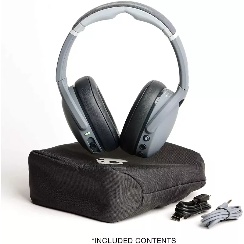 Kõrvaklapid Skullcandy Crusher Evo — juhtmega ja Bluetooth, hall, 40 h taasesitus, USB-C, AUX, kokkupandavad