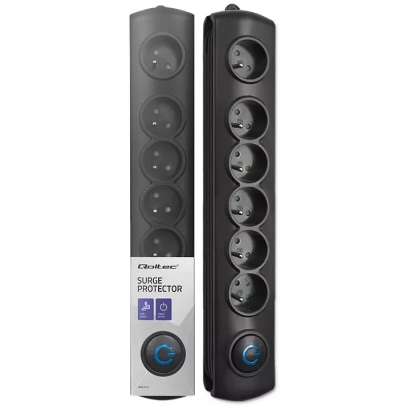 Pingekaitse Qoltec 50112 Must 6 vahelduvvoolu pistikupesa 230V 3m