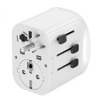 Reisiadapter GEMBIRD TPA-EU2A1C15-01-W — 15W, Type E pistik, 2× USB-A + 1× USB-C, 100–250V