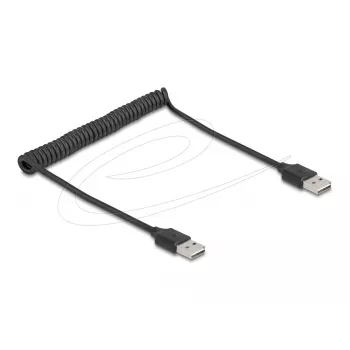 Spiraalkaabel DeLOCK EASY-USB 2.0 Type-A-pistik Type-A isasele 0,5 m kuni 0,8 m must