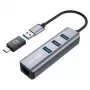 GRAUGEAR USB-jaotur G-HUB31L-A — USB 3.2 Gen 1 Type-A host, 3x USB 3.2 Gen 1 Type-A porti + RJ-45, 5000 Mbit/s