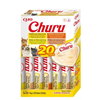Kassimaiused INABA Churu Variety Box — kana ja veiseliha, 20 x 14 g tuubi