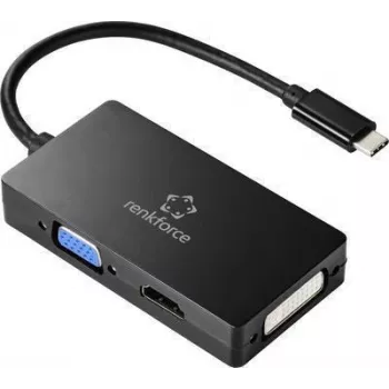 Renkforce RF-4633066 USB-C / HDMI / DVI / VGA Adapter [1x USB-C™ pistik - 1x VGA-pistikupesa, HDMI-pistikupesa, DVI-pistikupesa 24+5 kontaktiga] Must (RF-4633066)