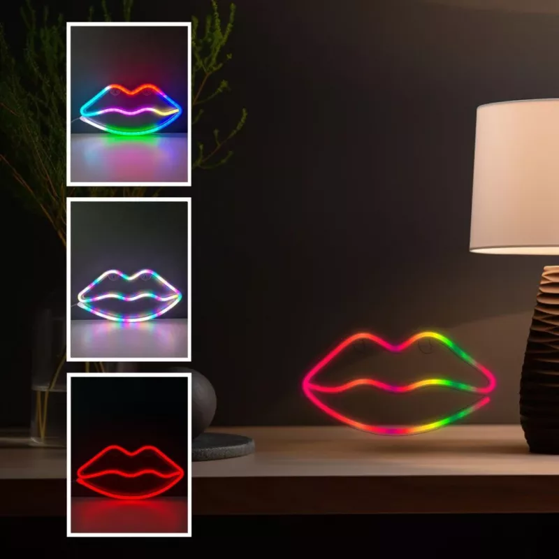 Neoontuled MANTA SNL61RGB LIPS RGB värvimuutev dekoratiivmärk, mudel SNL61RGB