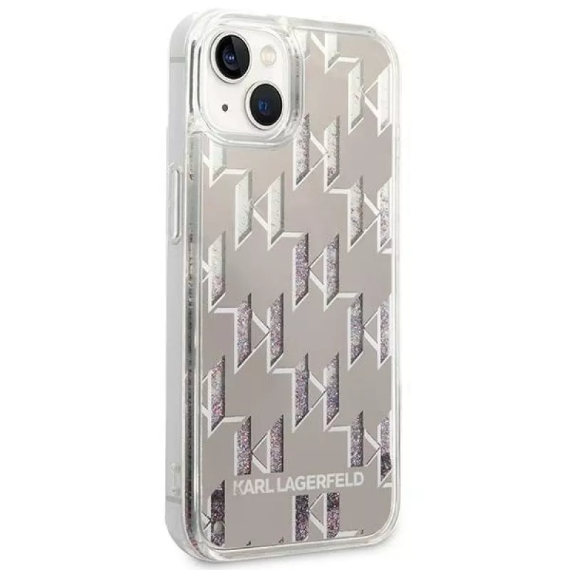 Karl Lagerfeld KLHCP14MLMNMS iPhone 14 Plus 6.7 kõva ümbris hõbedane / hõbedane Liquid Glitter Monogram