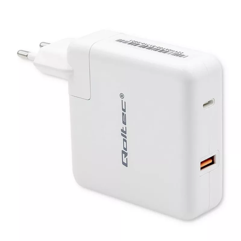 Qoltec GaN laadija FAST 108W | 5-20V | 3-4.7A | USB C | Valge