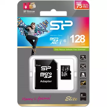 MicroSDXC mälukaart Silicon Power 128 GB UHS‑I (Class 10, U1), 85 MB/s, must, SD-adapteriga