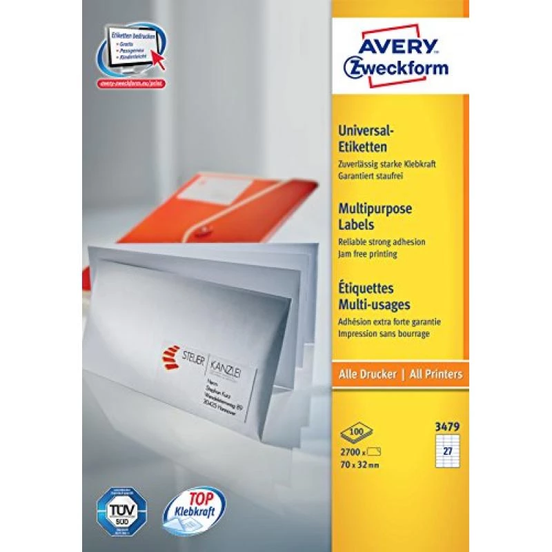 Avery-Zweckform 3479 Sildid Valge Paber 70x32mm Püsiliim