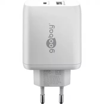 USB-C Dual-Fast Charger, PD, GaN, 65 W (valge, 1x USB-C, 1x USB-A, Power Delivery)