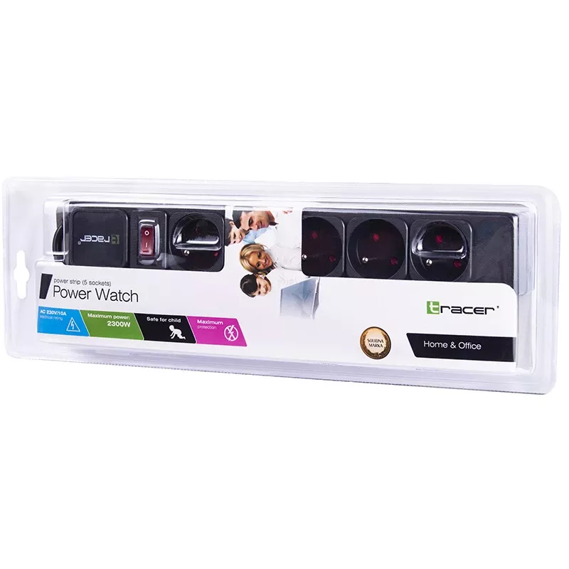 Tracer PowerGear Must 5 vahelduvvoolu pistikupesa 1,5 m 2300 W