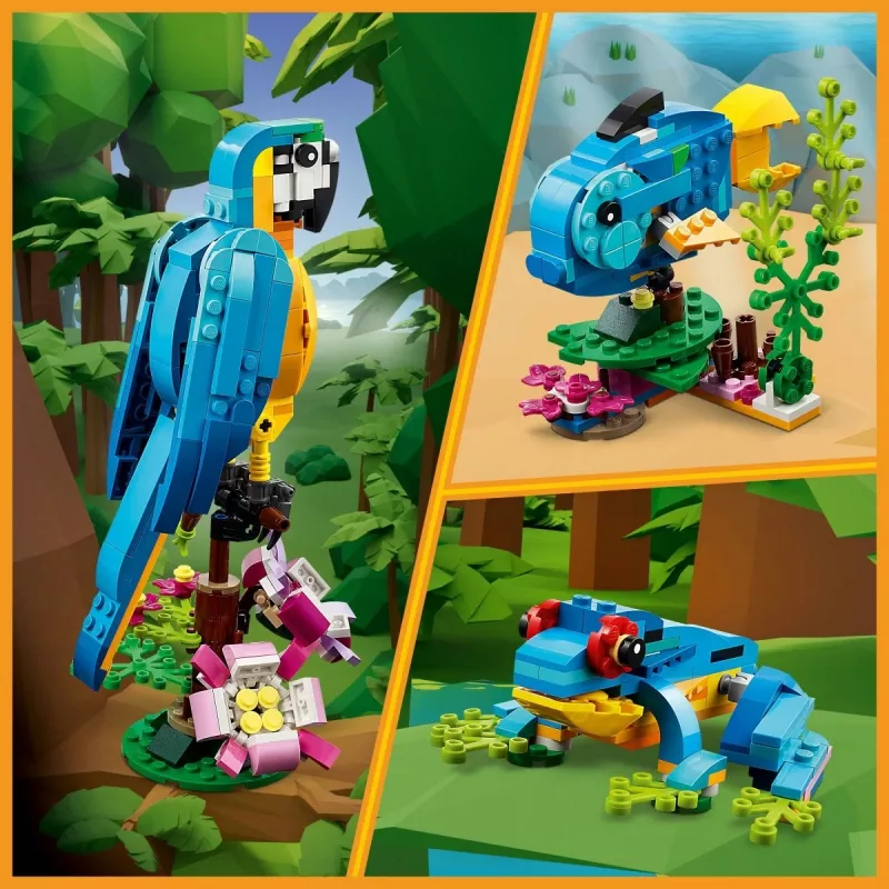 LEGO ehituskomplekt Eksootiline Papagoi 31136 — Creator vitriinmudel, 253 tükki, 220×120×110 mm