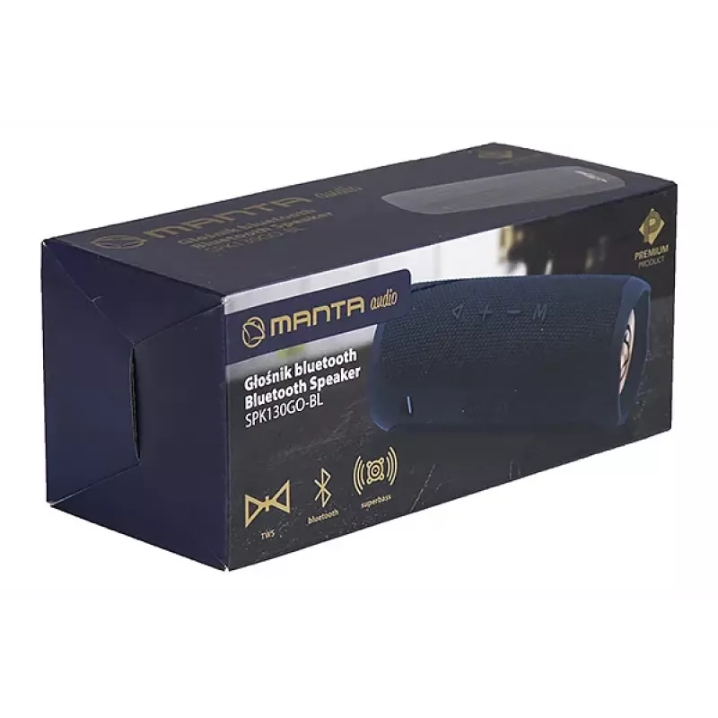 Kaaskantav kõlar MANTA SPK130GO BT — Bluetooth 5.0, TWS, FM, 10W RMS, taaslaetav (must, 8×8×19 cm)