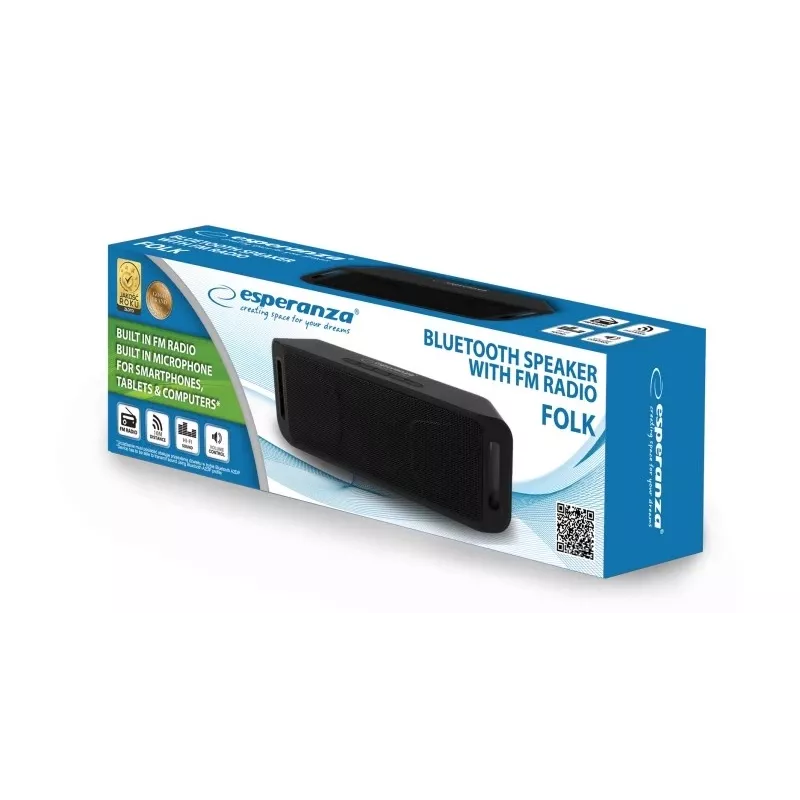 Stereo kaasaskantav kõlar ESPERANZA FOLK Must — 6 W RMS, Bluetooth, MicroSD, LiPo aku