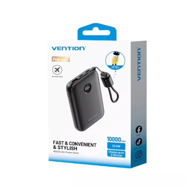 Akupank Vention FKAB0-C 10000 mAh, 2× USB-C + 1× USB-A, 22,5 W, must