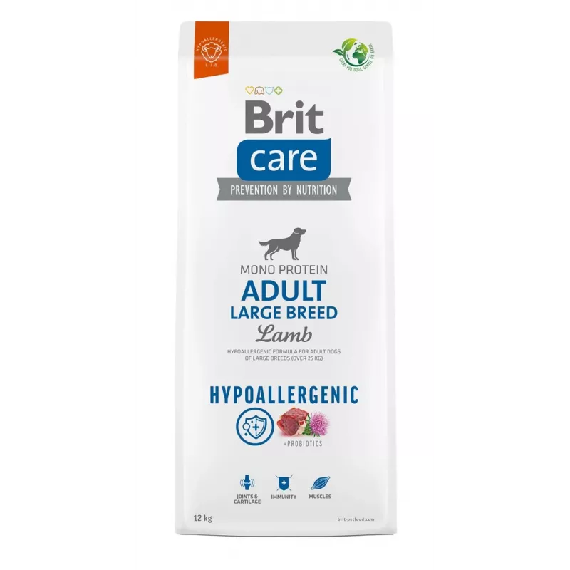 Kuiv koeratoit Brit Care Hypoallergenic Adult Large Breed Lamb & Rice 12 kg, valk 26%, rasv 14%