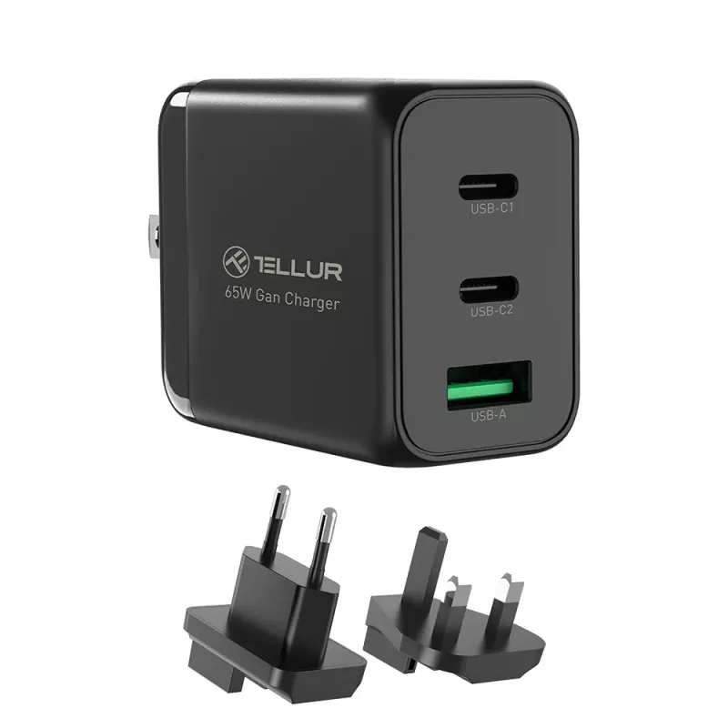 Seinalaadija Tellur TLL151451 65W, 3 porti (2x USB-C, 1x USB-A)