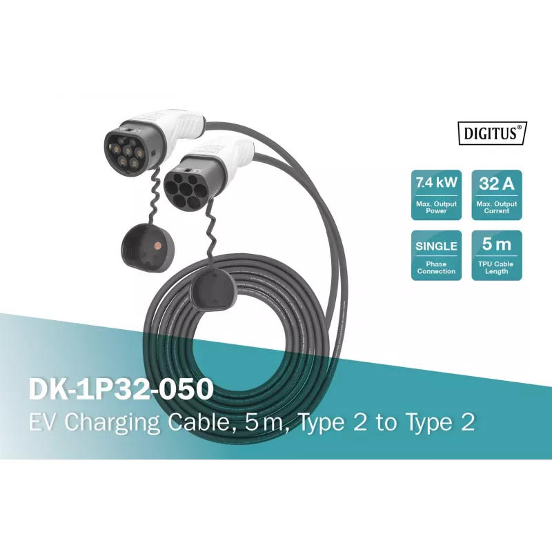 Digitus EV laadimiskaabel 5 m tüüp 2 tüüp 2 32 A 240 V