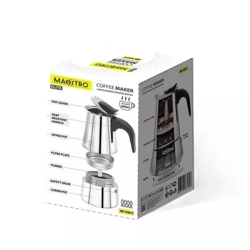 Moka pot Maestro MR-1660-9, pliidikann 6 tassi jaoks, must