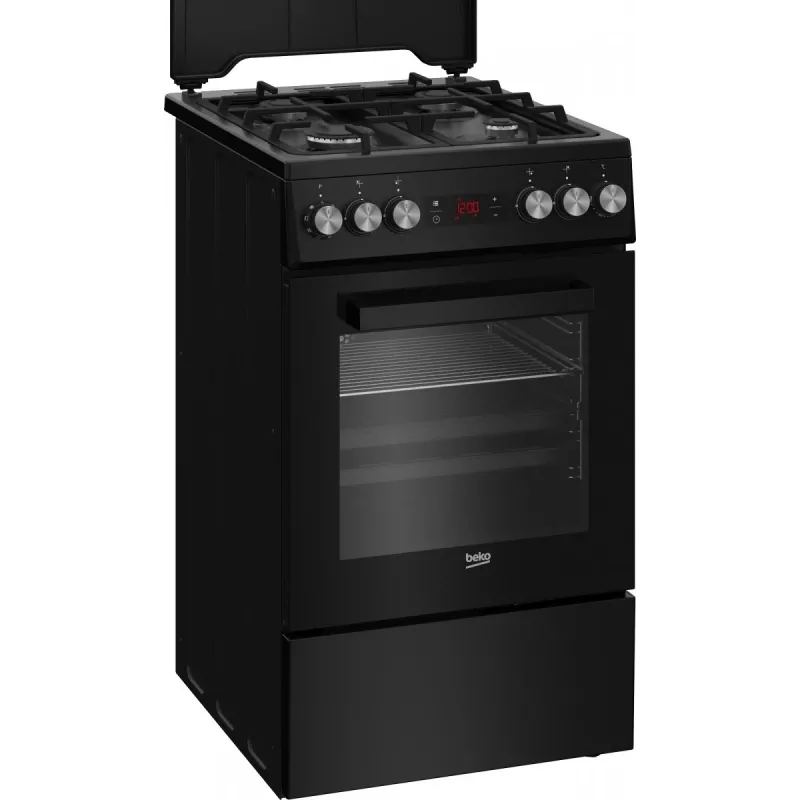 Eraldiseisev pliit BEKO FSM52331DBDS, gaasipliit 4 põletiga (2900/2000/2000/1000 W), elektriahi 60 L, 60 cm, energiaklass A, must