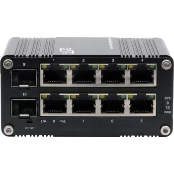 Tööstuslik gigabitine SFP PoE+ lüliti Exsys EX-62035MPOE-SFP — 8 PoE+ porti + 2 SFP, veebihaldusega