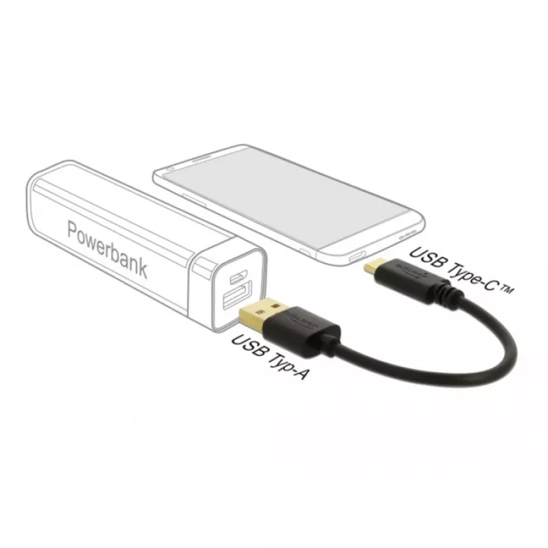 USB-laadimiskaabel DeLOCK 80954 Type-A USB USB-C-le 3 A 15 cm