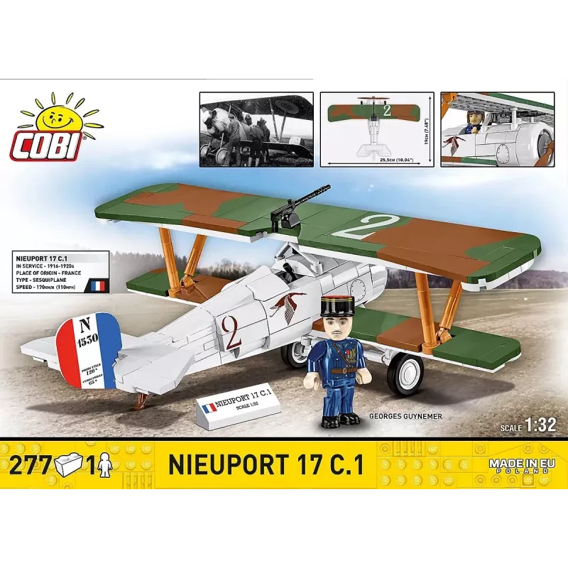 Ehituskomplekt Cobi Blocks Nieuport 17 C.1 277 tk — mudellennuki komplekt, kogutav klotsikomplekt