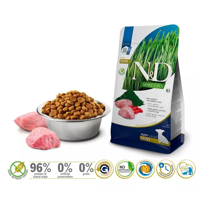 FARMINA N&D Spirulina Lamb Puppy Mini - kuiv koeratoit - 2 kg