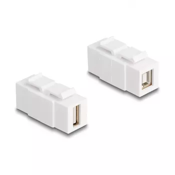 Keystone-moodul DELOCK USB 2.0 tüüp-A-pesa tüüp-B emaseks, lame, valge, 16,8×40×22,1 mm