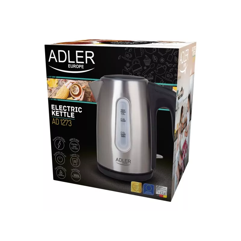 Elektriline veekeetja Adler AD 1273 1 L 1200 W Must Sarapuupähkel Roostevaba teras
