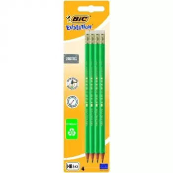 BIC pliiatsid EVOLUTION Originaal kustutuskummiga, HB, komplekt 4 tk 049012