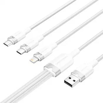 USB 2.0 A 3-in-1 3A kaabel Vention CTPWG 1,5 m valge