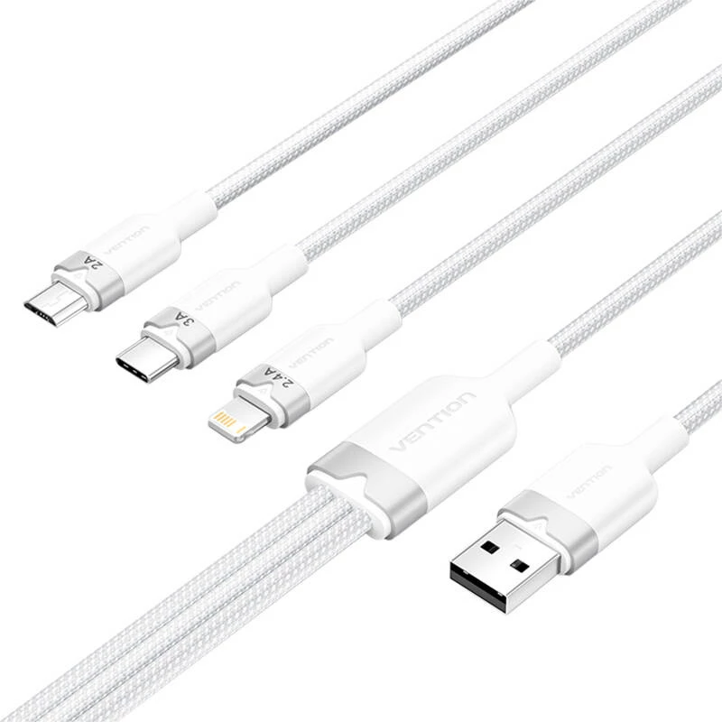 USB 2.0 A 3-in-1 3A kaabel Vention CTPWG 1,5 m valge
