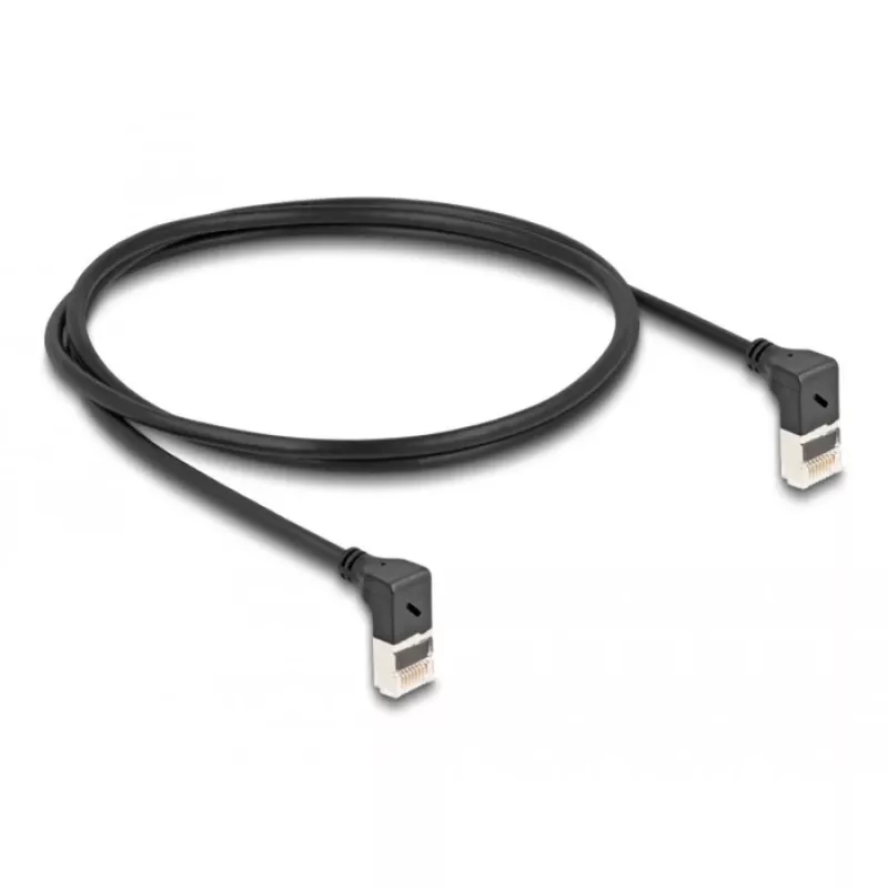 Võrgukaabel DeLOCK RJ45 Cat.6A S/FTP õhuke 90° ülespoole 1m must
