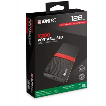 EMTEC SSD Power Plus X200 - SSD - 128GB - väline (kaasaskantav) - USB 3,1 Gen 1 (USB-C-pistik) (ECSSD128GX200)