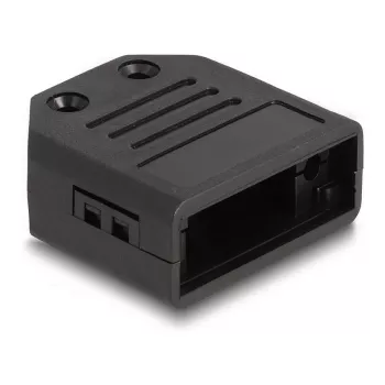 DELOCK D-Subi kaabli kaitsekate 9‑kontaktilisele isasele/emasele pistikule, plastist tõmbeleevendiga, 33,3×33,8×14,8 mm, must