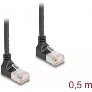 DeLOCK RJ45 võrgukaabel Cat.6A S/FTP õhuke 90° allapoole 0,5 m must