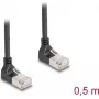 DeLOCK RJ45 võrgukaabel Cat.6A S/FTP õhuke 90° allapoole 0,5 m must