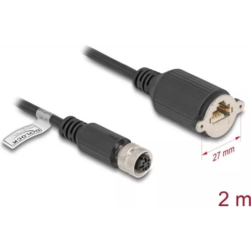 Võrgukaabel DeLOCK M12 kaabel D-kodeeritud 4 pin emane RJ45-le Cat.5e 2 m must