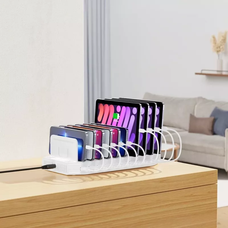 Unitek laadimisjaam 10X USB 2.4A 60W valge