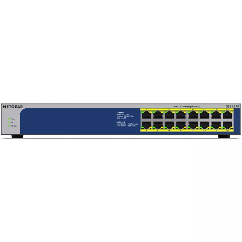 NETGEAR GS516PP haldamata Gigabit Ethernet (10/100/1000) Power over Ethernet (PoE) sinine, hall