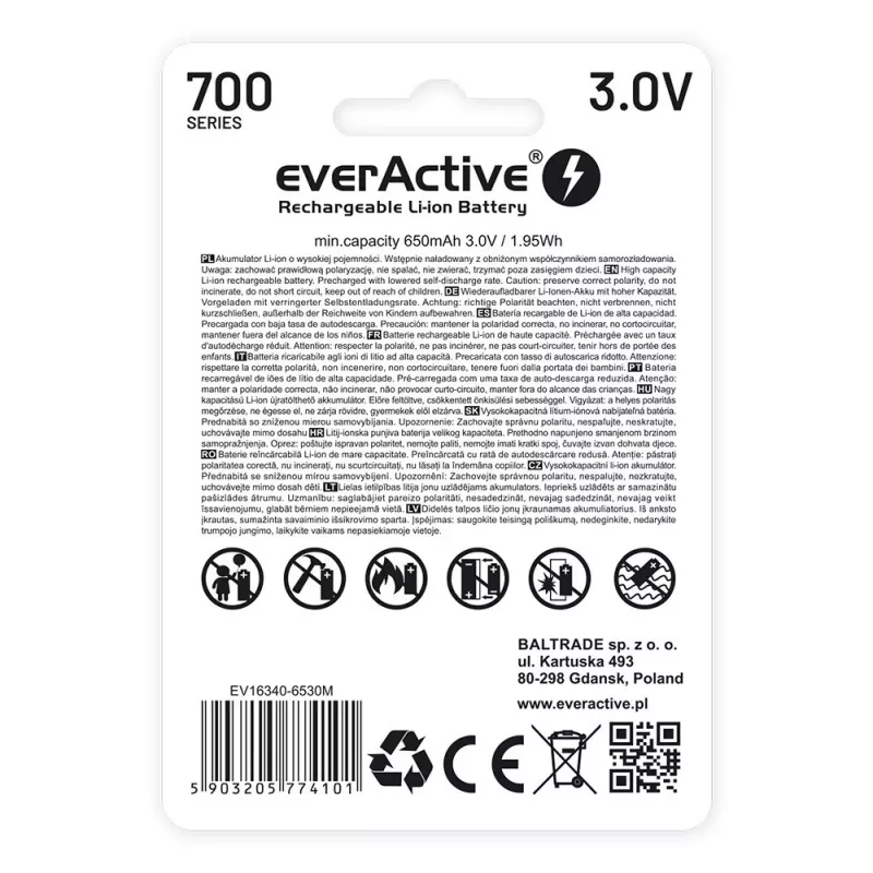 Laetav aku everActive EV16340 700mAh 3V Micro USB laadimisega