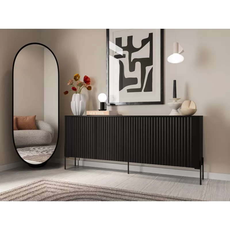 Kummut cama meble VERA 190x40x80 cm, must matt, puitlaastplaat, 16 mm raam