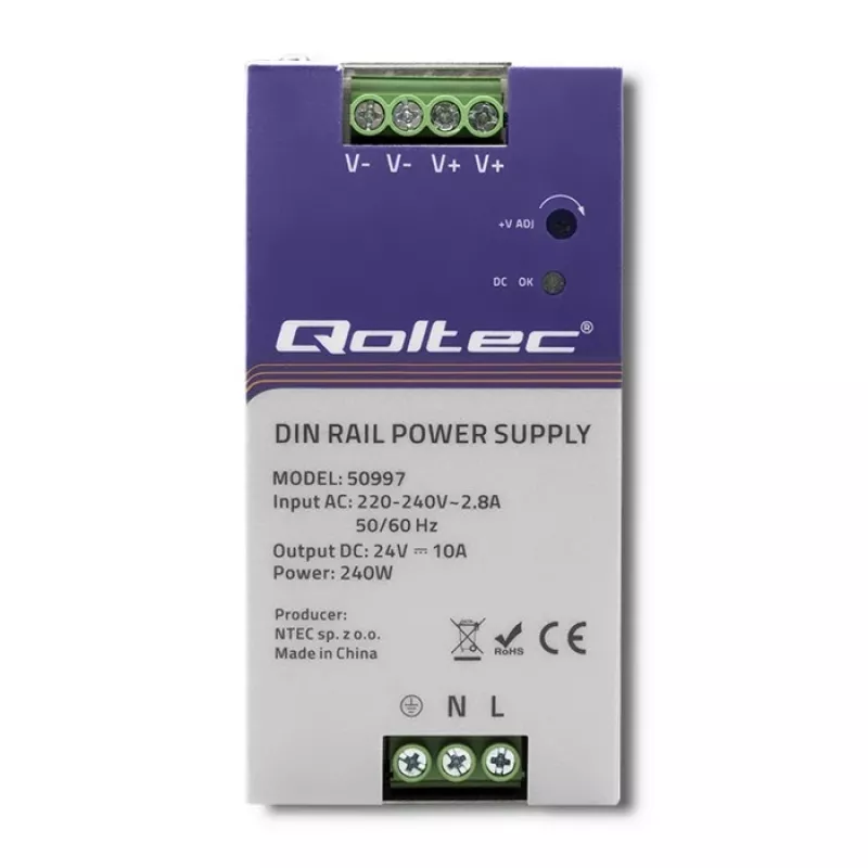 DIN-liistu toiteplokk QOLTEC 50997 240W 24V 10A