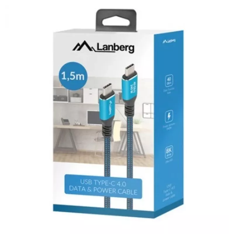 USB-C M/M USB4 kaabel 1,5M 240W 60Hz Must-Sinine