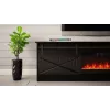 TV-kapp kaminaga Cama Meble GRANERO mudel — 200 x 56,7 x 35 cm, must/must läige, 2 ust, 2 riiulit, lükanduksed, MDF/puitlaastplaat