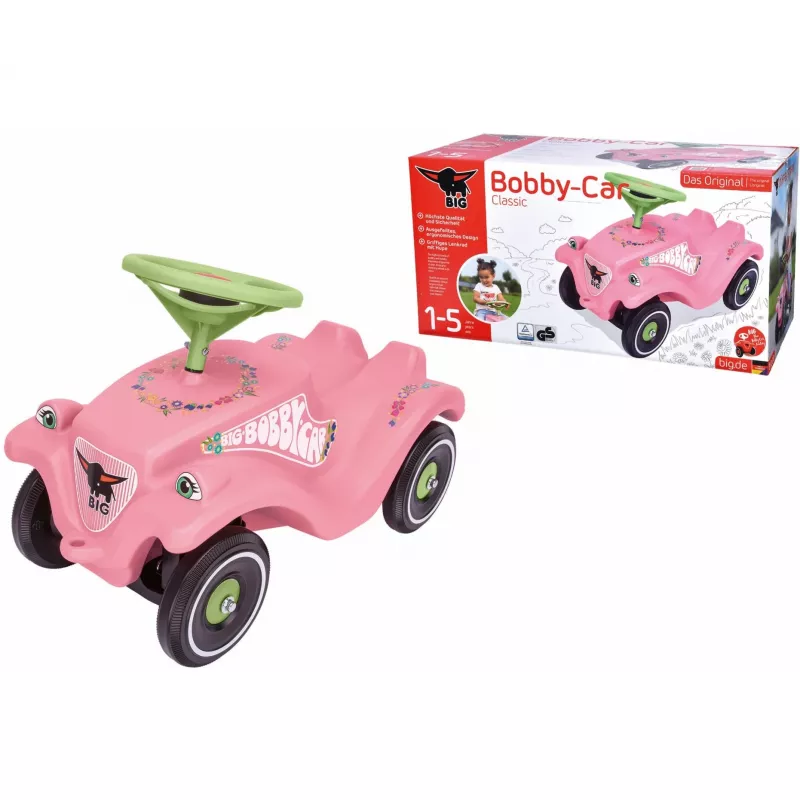 Bobby-Car-Classic Flower, tõukerattur roosa/heleroheline