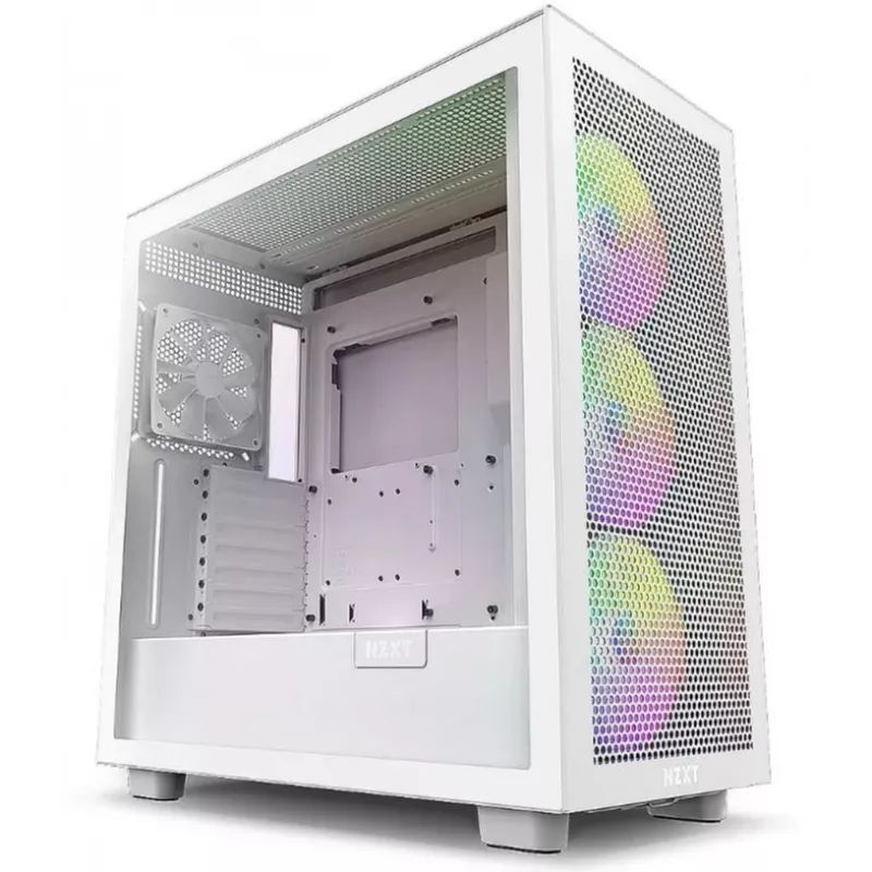 PC Case NZXT H7 Flow RGB Midi Tower Valge — karastatud klaas, EATX, ees 3×120mm, USB-C